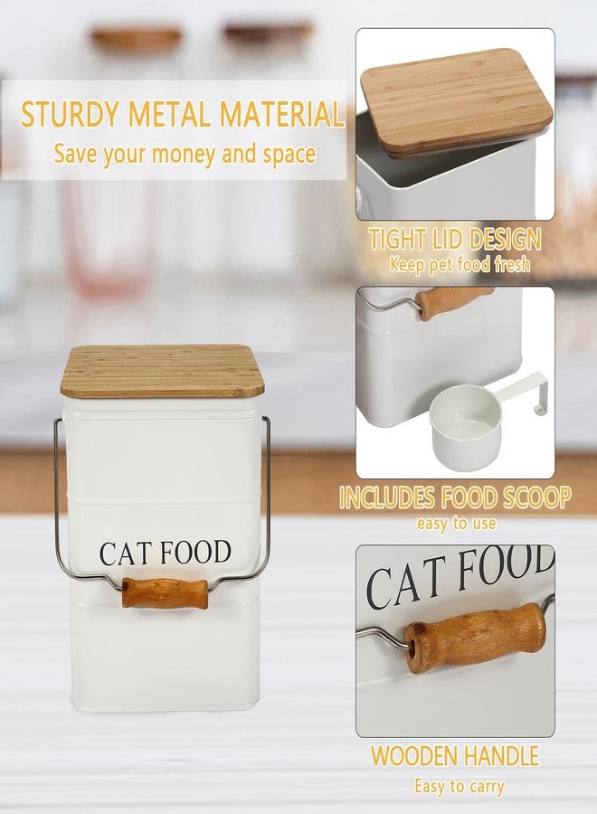 Morezi Cat Food Storage Container Storage bin with Wooden lid Scoop Included White Metal cat Food Container in Kitchen countertop - Image 4